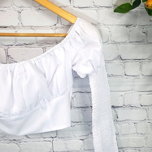 MISSGUIDED Bardot Style Crop Top White Size 2 - Picture 5 of 11